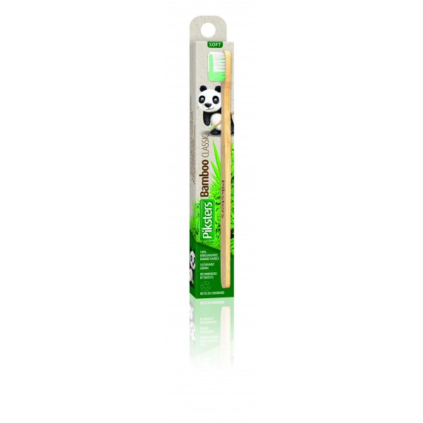 Piksters Bamboo Ekologiškas minkštais šereliais dantų šepetėlis (žalias)